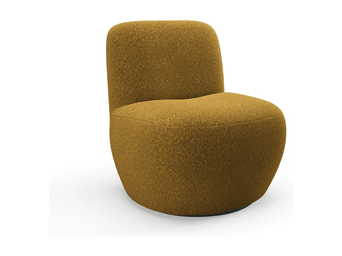 Fauteuil Japandi pivotant en tissu bouclette jaune moutarde - Jena