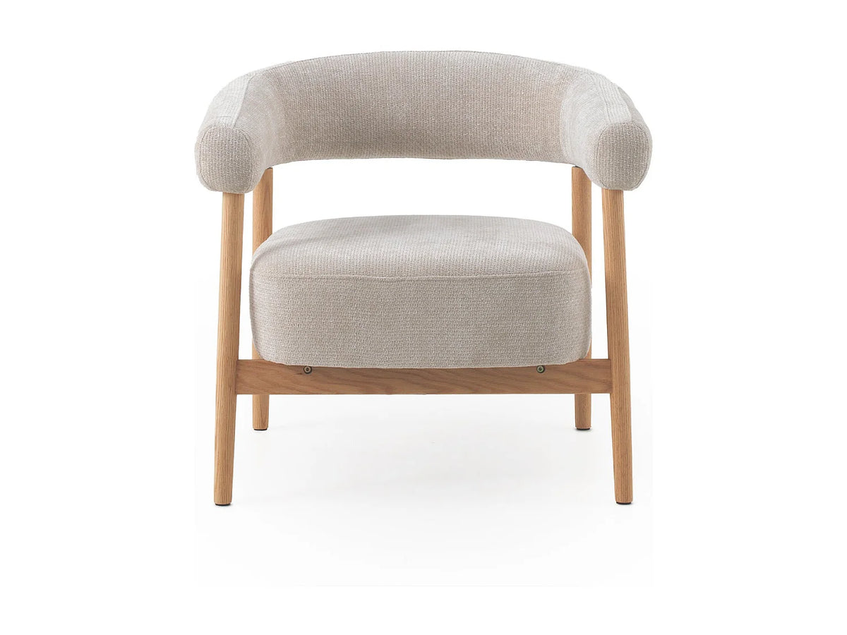 Fauteuil Japandi en bois de chêne et tissu chenille blanc