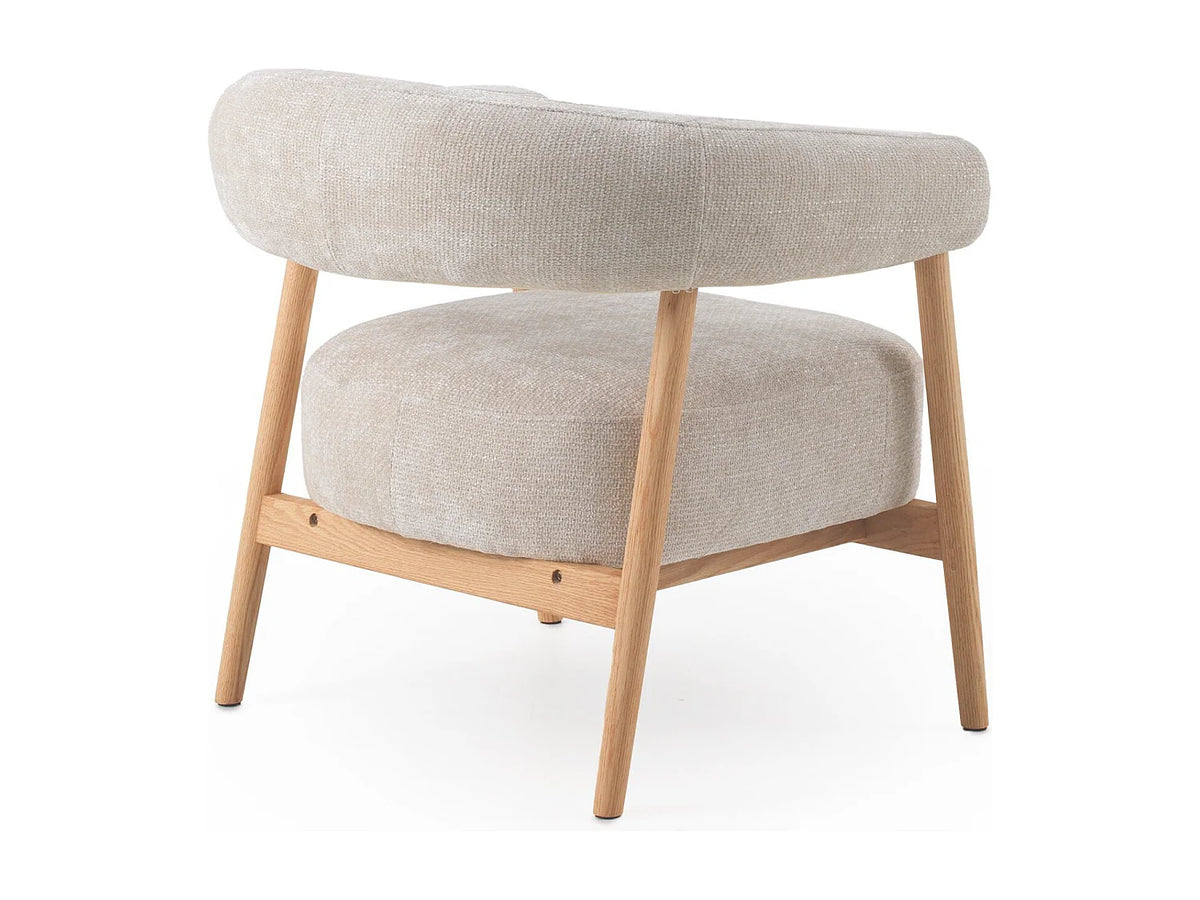 Fauteuil Japandi en bois de chêne et tissu chenille blanc