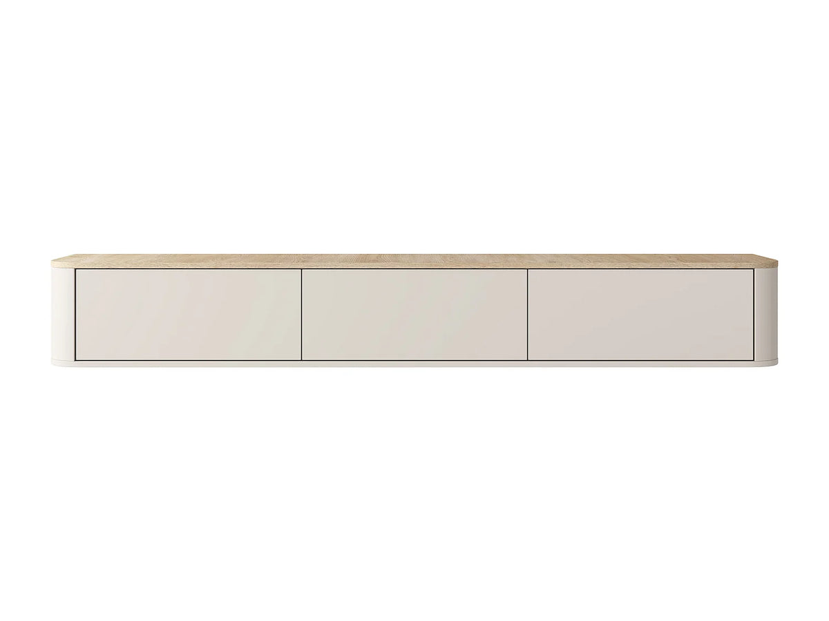 Meuble TV Japandi suspendu 3 portes avec LEDs beige et naturel clair 200 x 28,2 cm - Ajuga