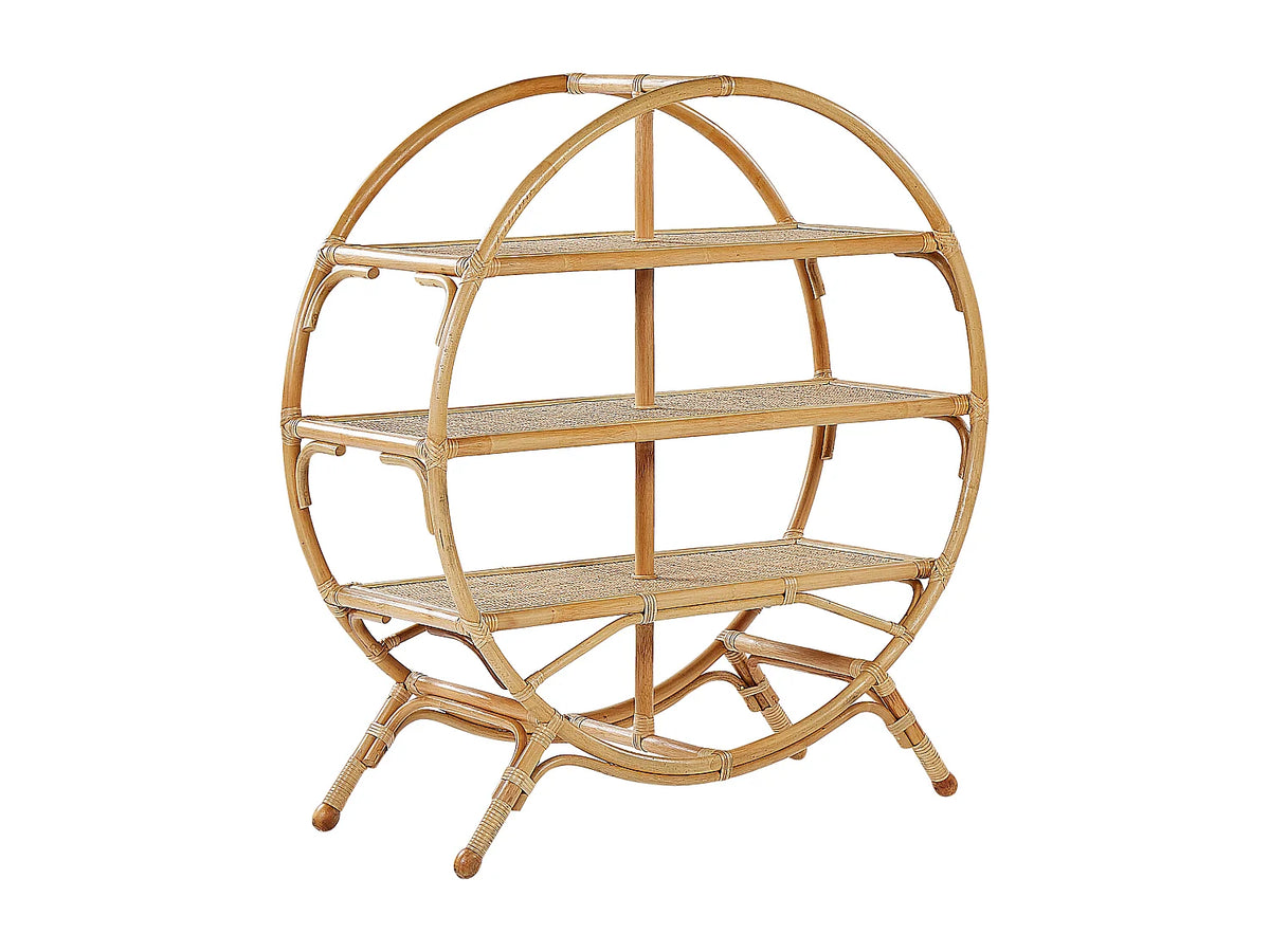Bibliothèque Japandi ronde 3 tablettes en rotin naturel 100 x 109 cm - Tuvalu