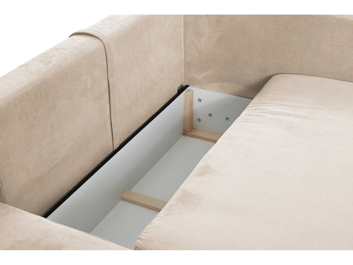 Canapé d'angle Japandi gauche convertible avec pouf en velours côtelé beige 230 cm - Teodora