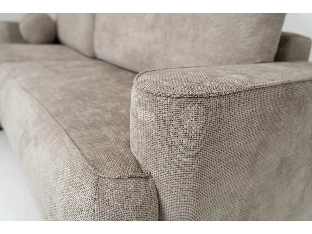 Canapé d'angle Japandi droit convertible avec coffre en tissu côtelé beige 267 cm - Moon
