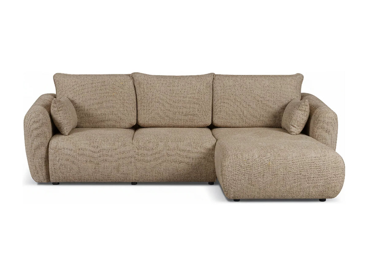 Canapé d'angle Japandi droit convertible avec coffre en tissu chiné beige 255 cm - Santi