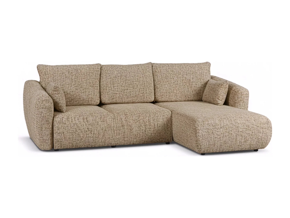 Canapé d'angle Japandi droit convertible avec coffre en tissu chiné beige 255 cm - Santi
