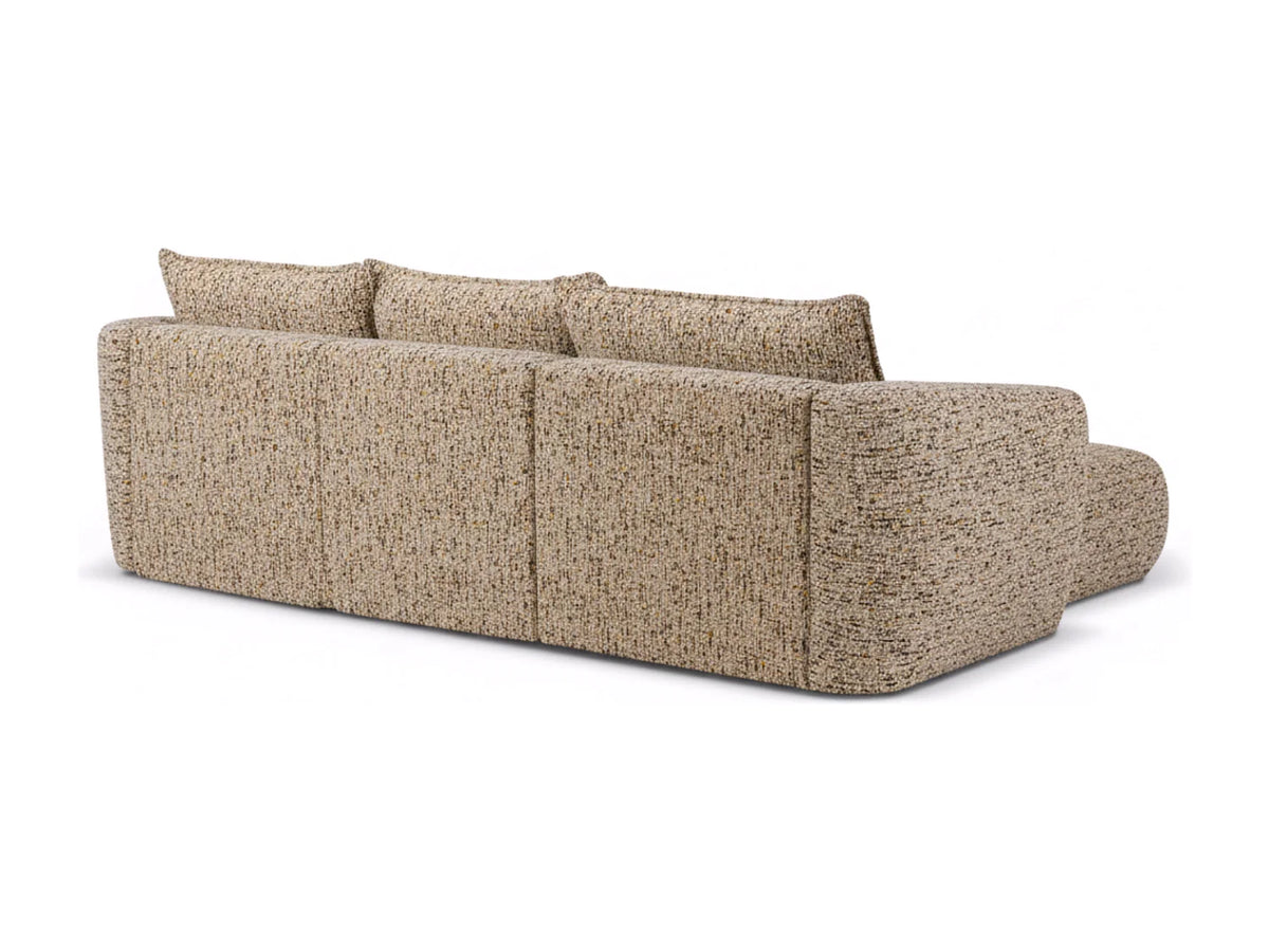 Canapé d'angle Japandi droit convertible avec coffre en tissu chiné beige 255 cm - Santi