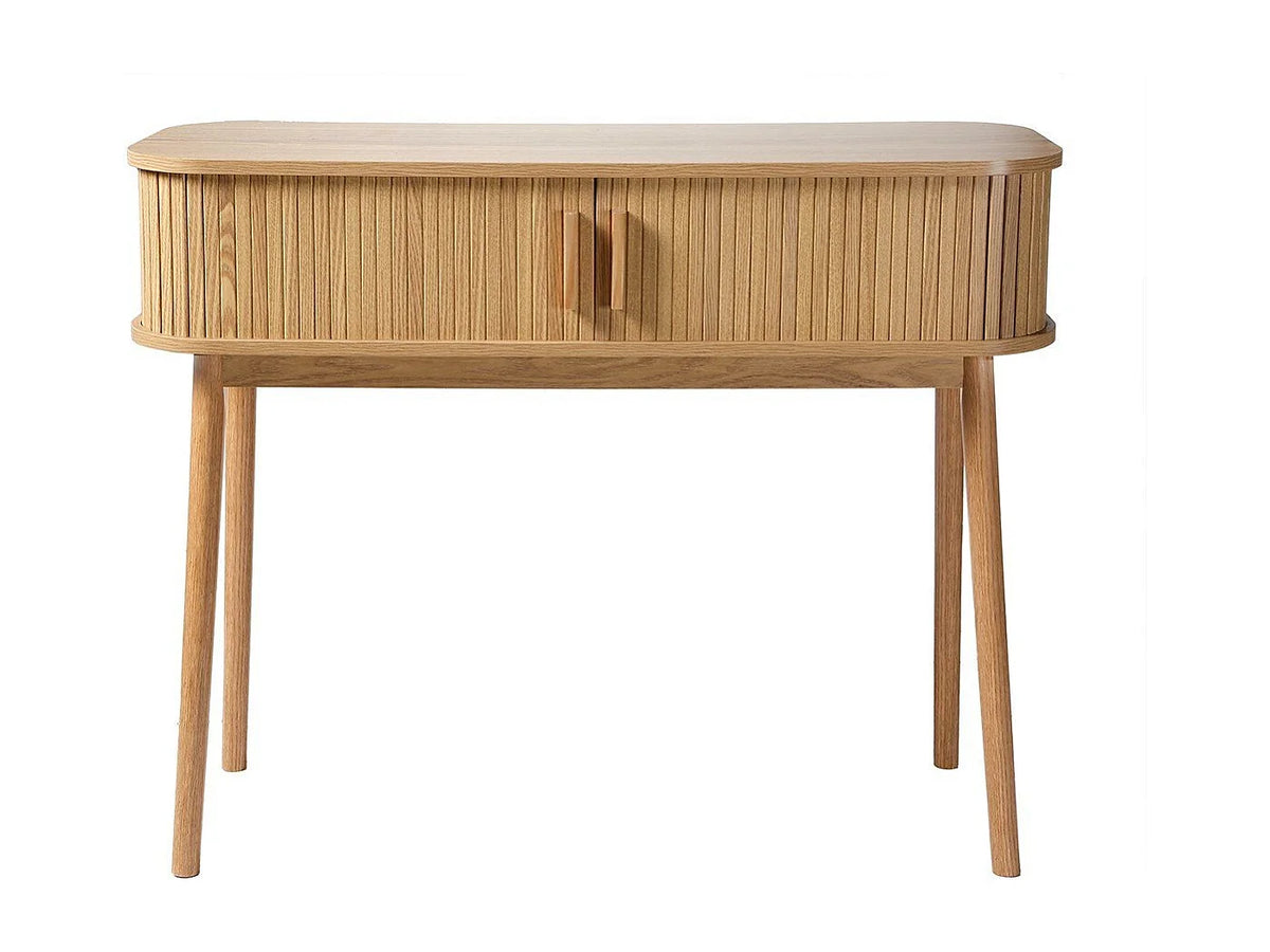 Console Japandi 2 portes coulissantes décor chêne clair et pieds en pin 100 x 81 cm - Ernest