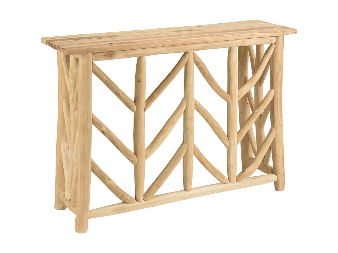 Console Japandi piètement ajouré en bois de teck naturel 120 x 85 cm - Will