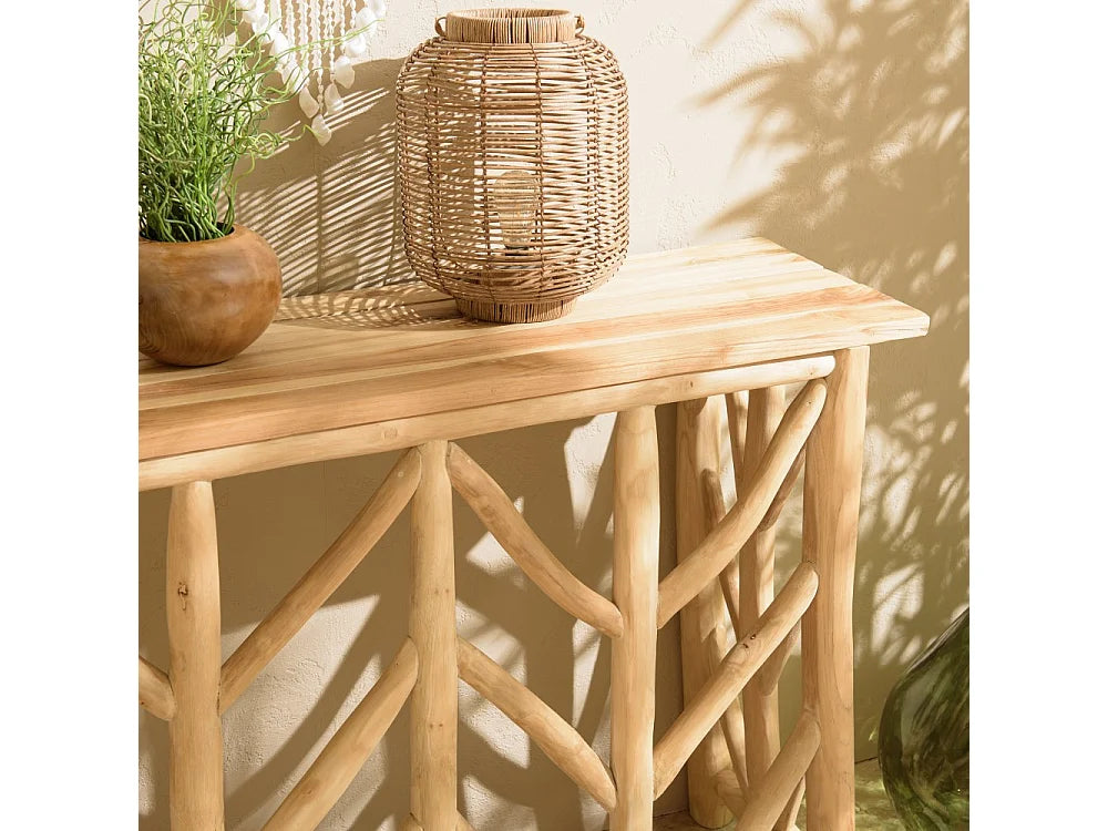 Console Japandi piètement ajouré en bois de teck naturel 120 x 85 cm - Will