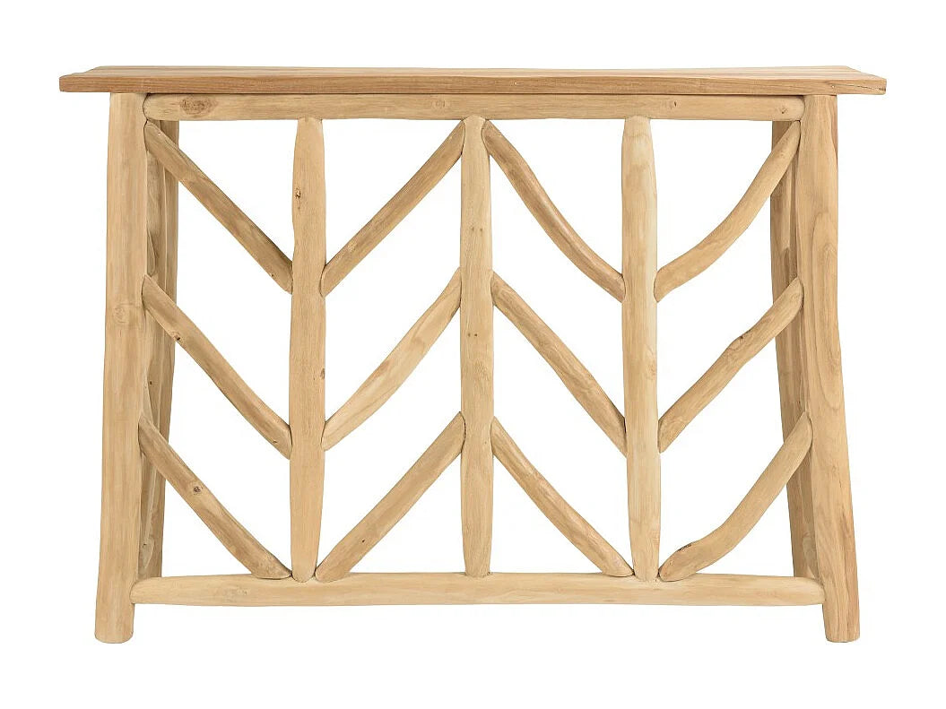 Console Japandi piètement ajouré en bois de teck naturel 120 x 85 cm - Will