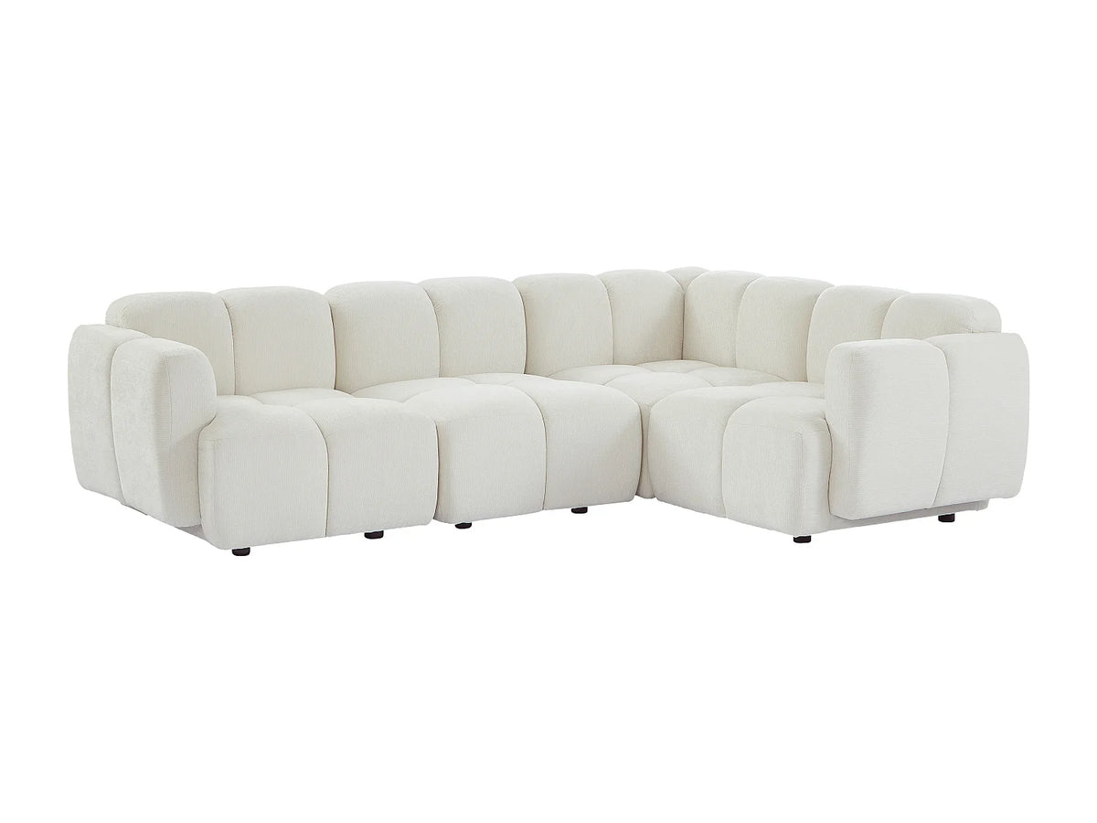 Canapé d'angle Japandi réversible modulable 4 places en tissu texturé blanc cassé 347 cm - Carlivi