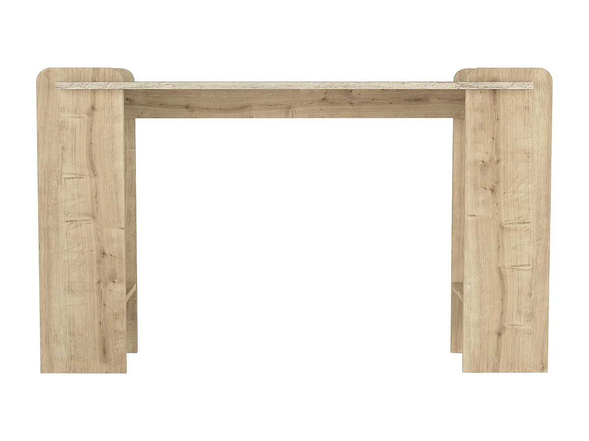 Console Japandi 2 étagères effet travertin beige et naturel clair 130,8 x 76,8 cm - Osenya