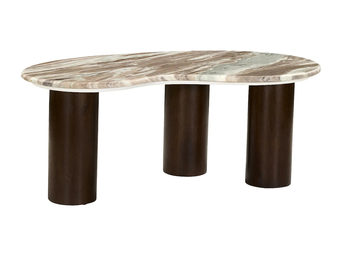 Table basse Japandi organique en marbre beige et bois d'acacia 100 x 55 cm - Dalizay