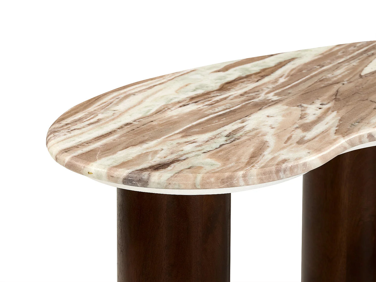Table basse Japandi organique en marbre beige et bois d'acacia 100 x 55 cm - Dalizay