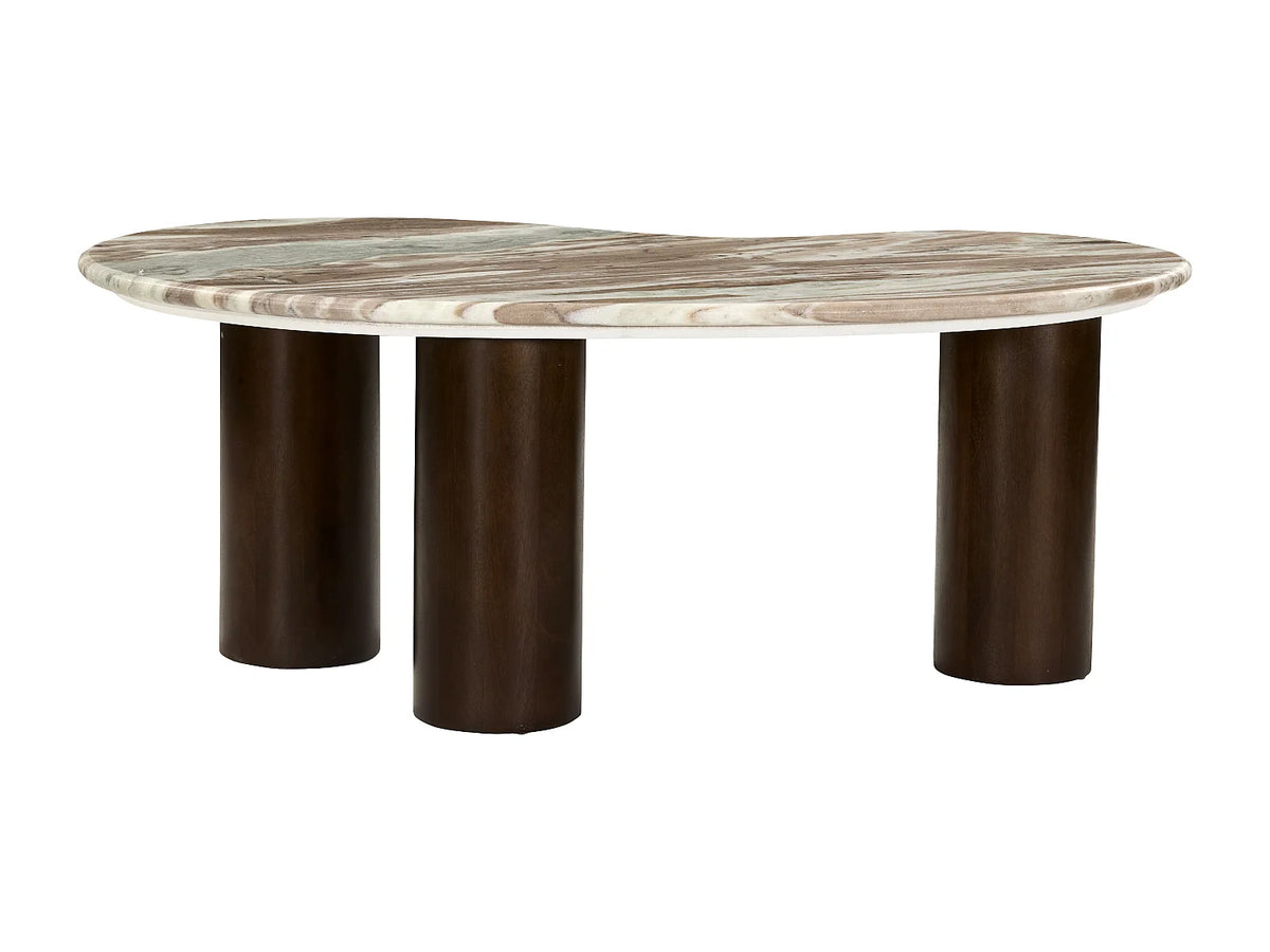 Table basse Japandi organique en marbre beige et bois d'acacia 100 x 55 cm - Dalizay