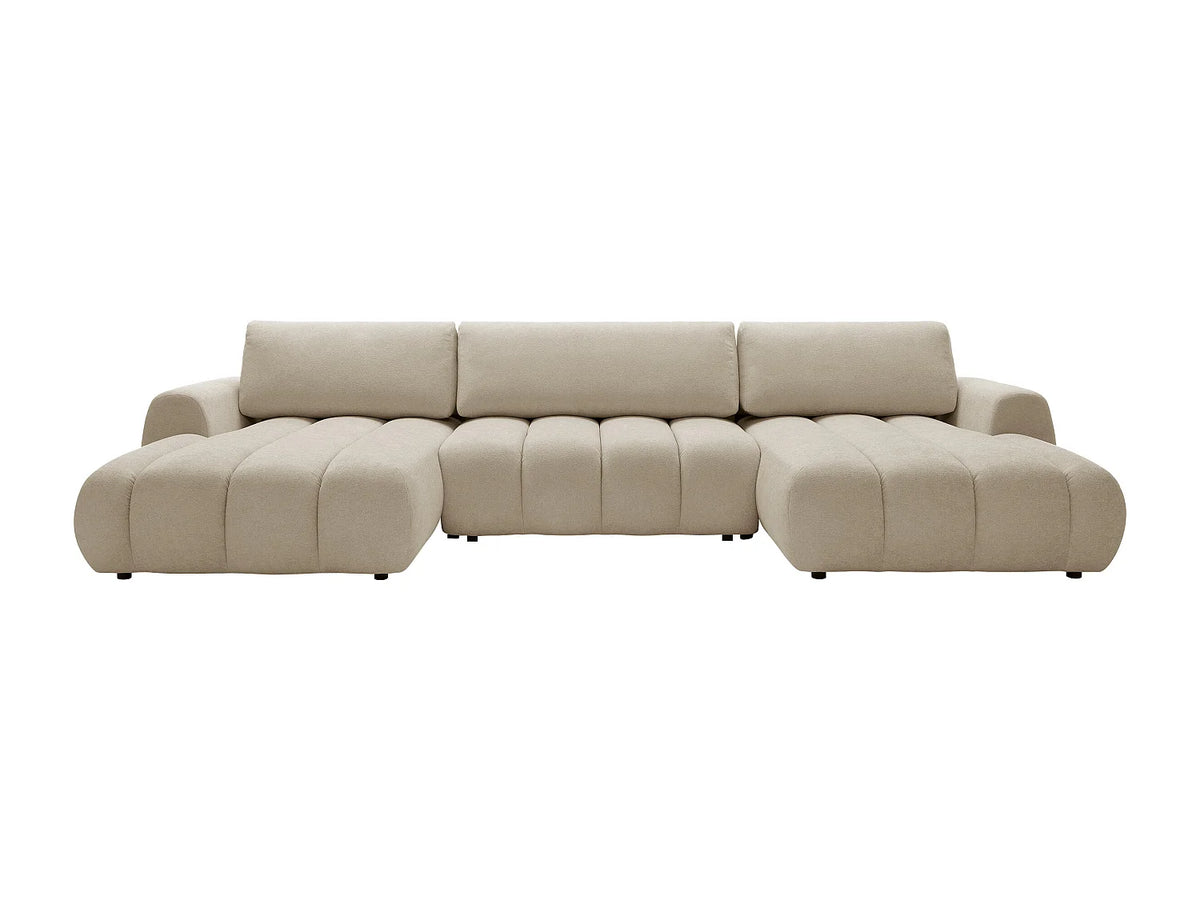 Canapé d'angle Japandi panoramique convertible avec coffre en tissu matelassé beige 364 cm - Fridora