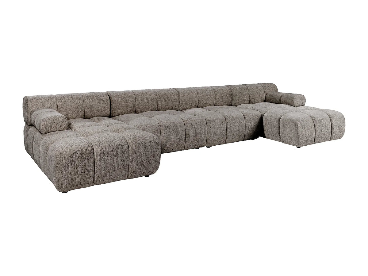 Canapé d'angle Japandi panoramique modulable 7 places en tissu chiné taupe 376 cm - Facivil