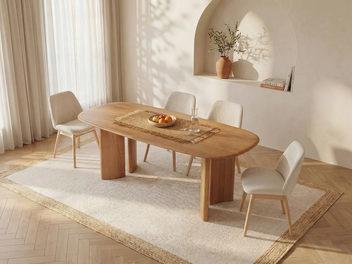 Table à manger ovale Japandi 8 personnes en bois de manguier naturel 200 x 100 cm - Islara