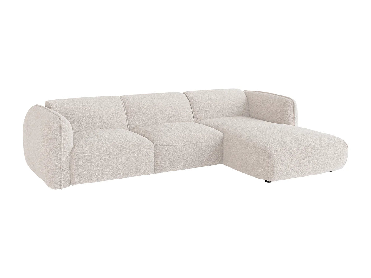 Canapé d'angle Japandi droit modulable en tissu chenille beige 280 cm - Camilio