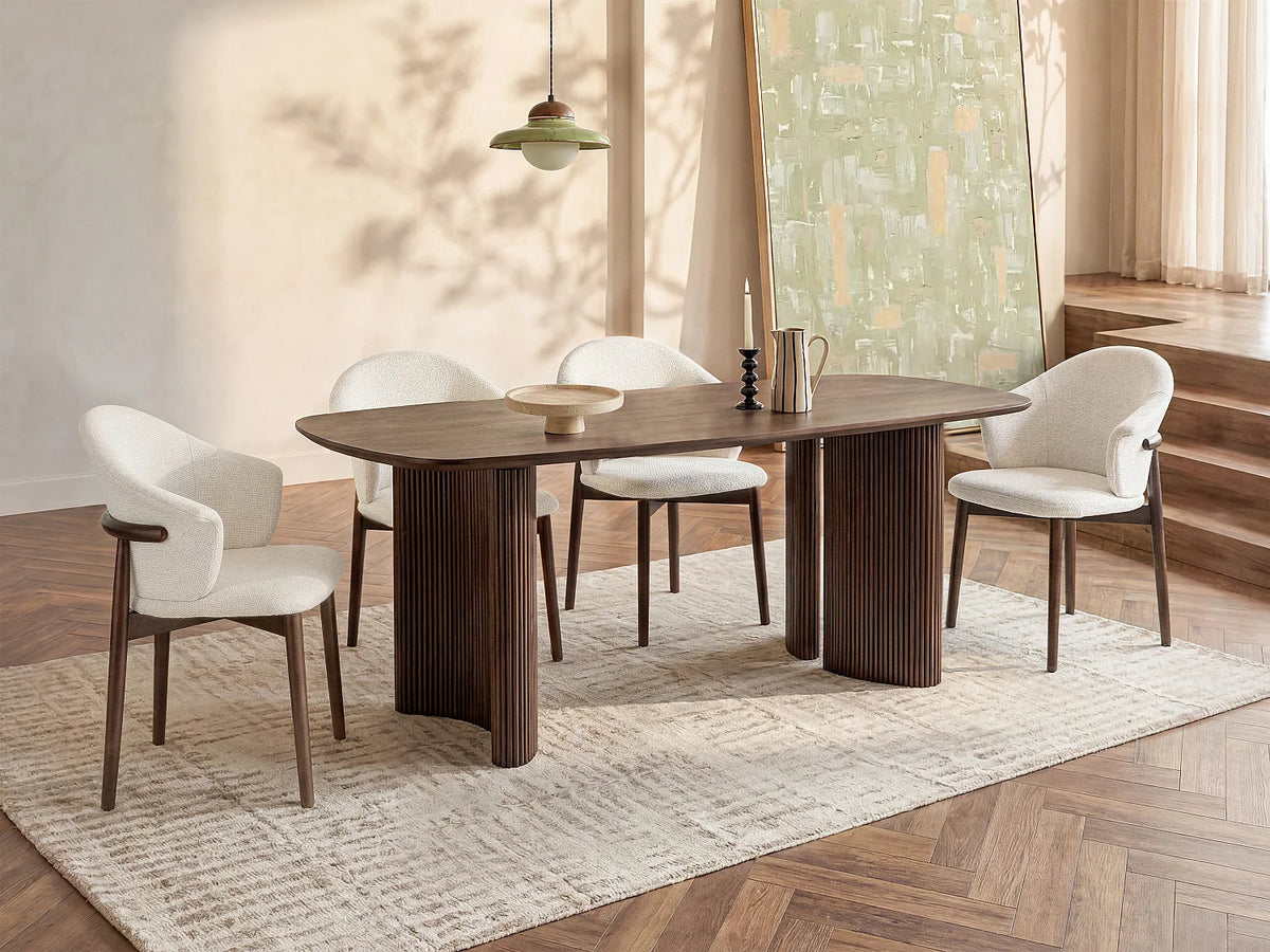 Table à manger Japandi 8 personnes en bois d'acacia naturel foncé 200 x 100 cm - Tamenia