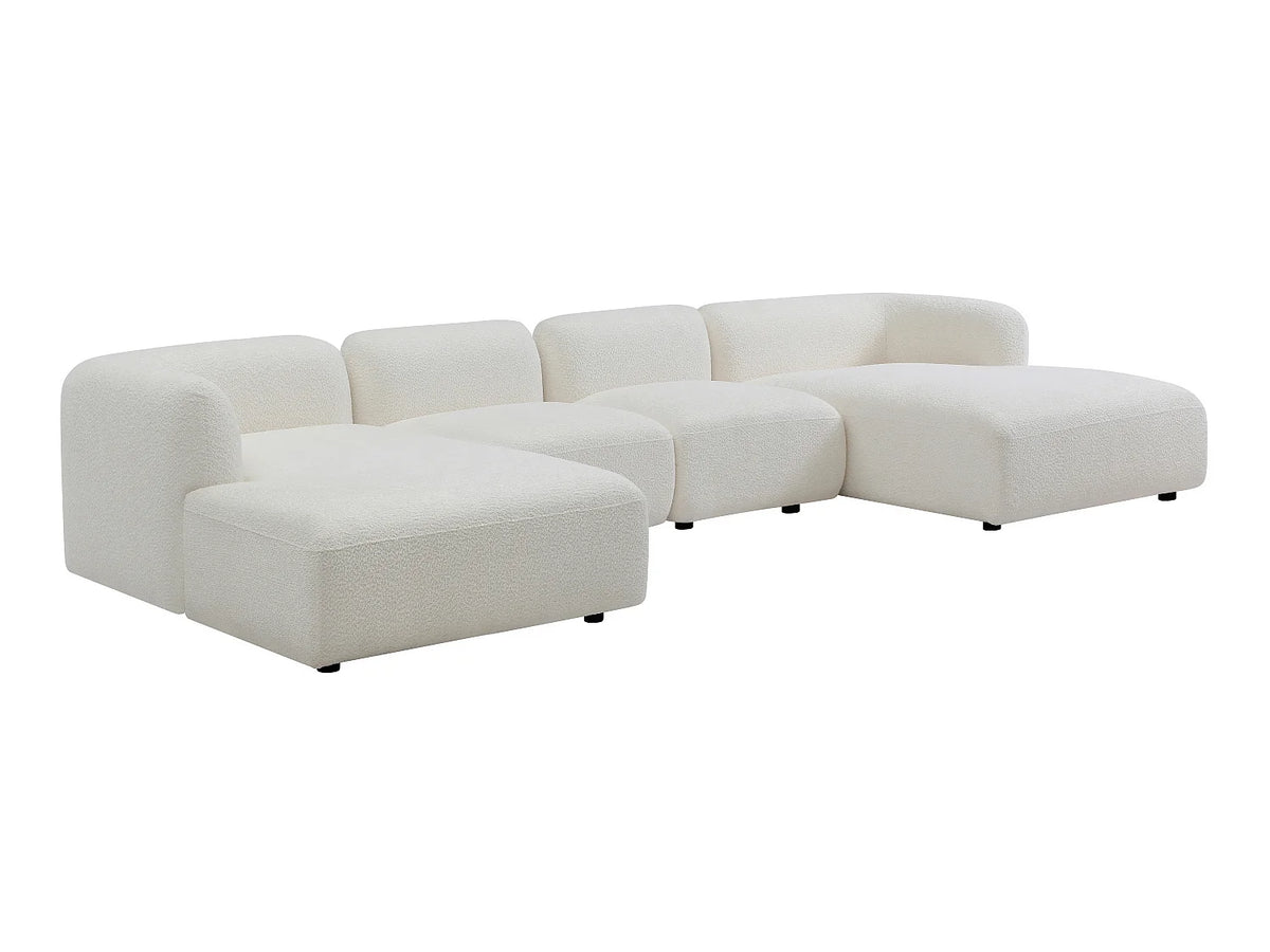 Canapé d'angle Japandi panoramique modulable 5 places en bouclette blanc cassé 386 cm - Danepi