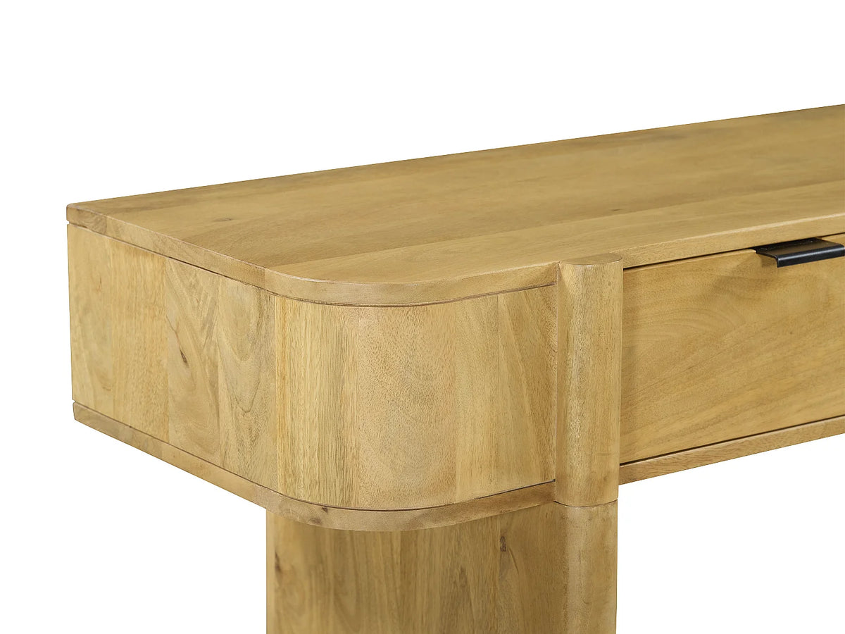 Bureau console Japandi 2 tiroirs en bois de manguier naturel 120 x 76,5 cm - Melyran