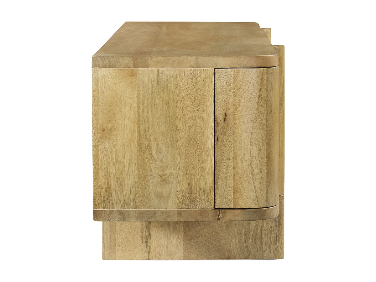 Meuble TV Japandi 2 portes 2 tiroirs et 1 niche en manguier naturel clair 175 x 50 cm - Melyran