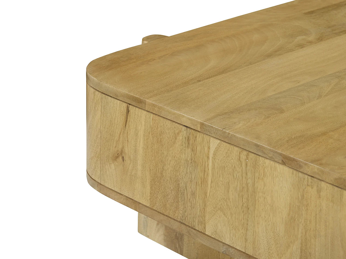 Table basse Japandi avec 2 tiroirs en bois de manguier naturel clair 120 x 70 cm - Melyran