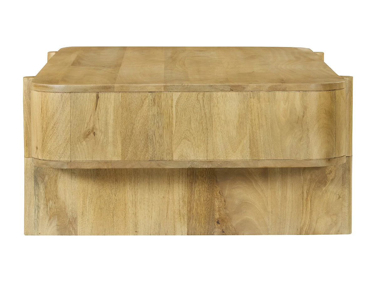 Table basse Japandi avec 2 tiroirs en bois de manguier naturel clair 120 x 70 cm - Melyran
