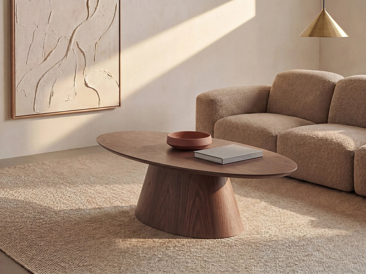 Table basse Japandi ovale en placage de noyer naturel foncé 120 x 60 cm - Antelada