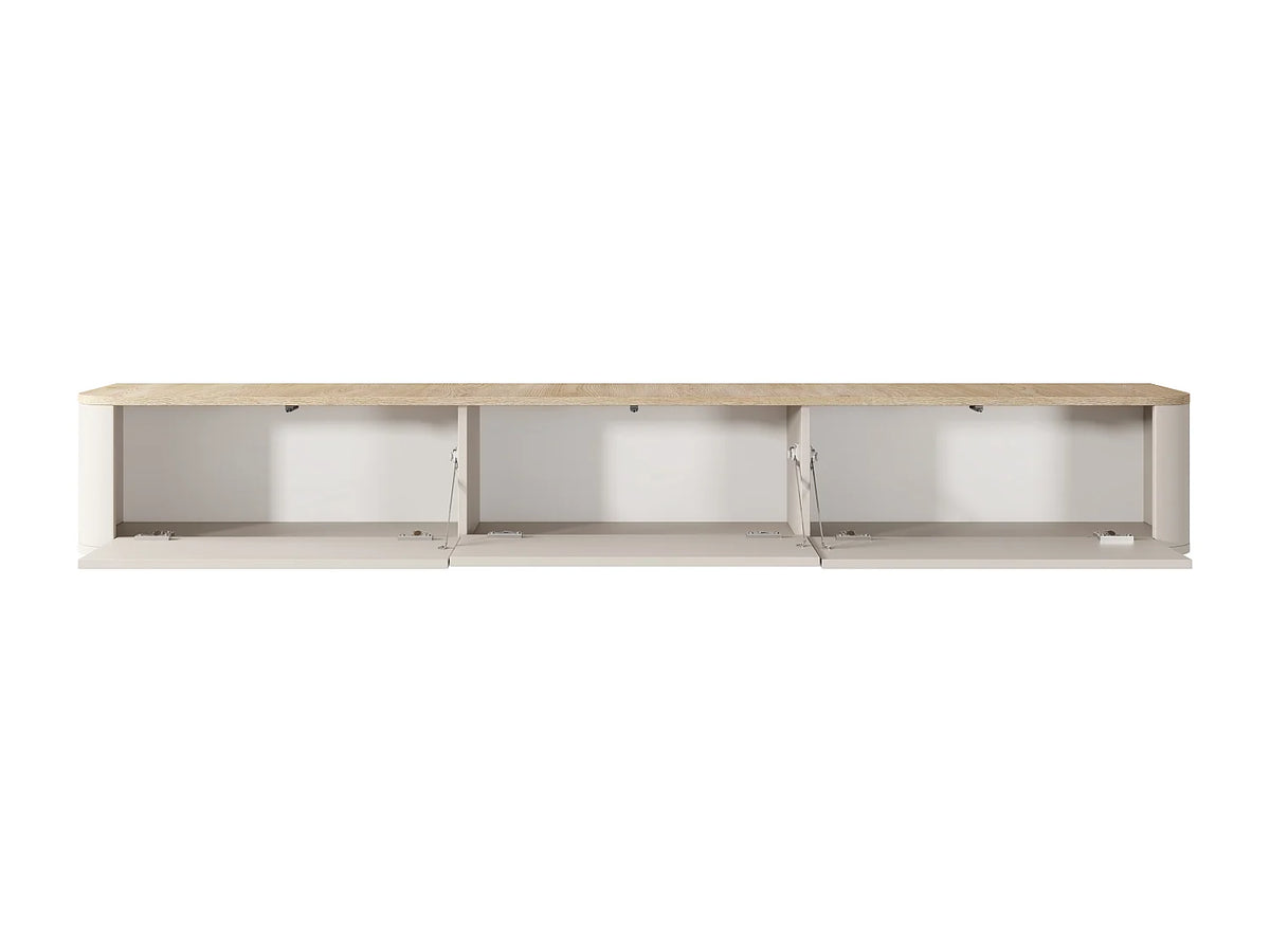Meuble TV Japandi suspendu 3 portes avec LEDs beige et naturel clair 200 x 28,2 cm - Ajuga