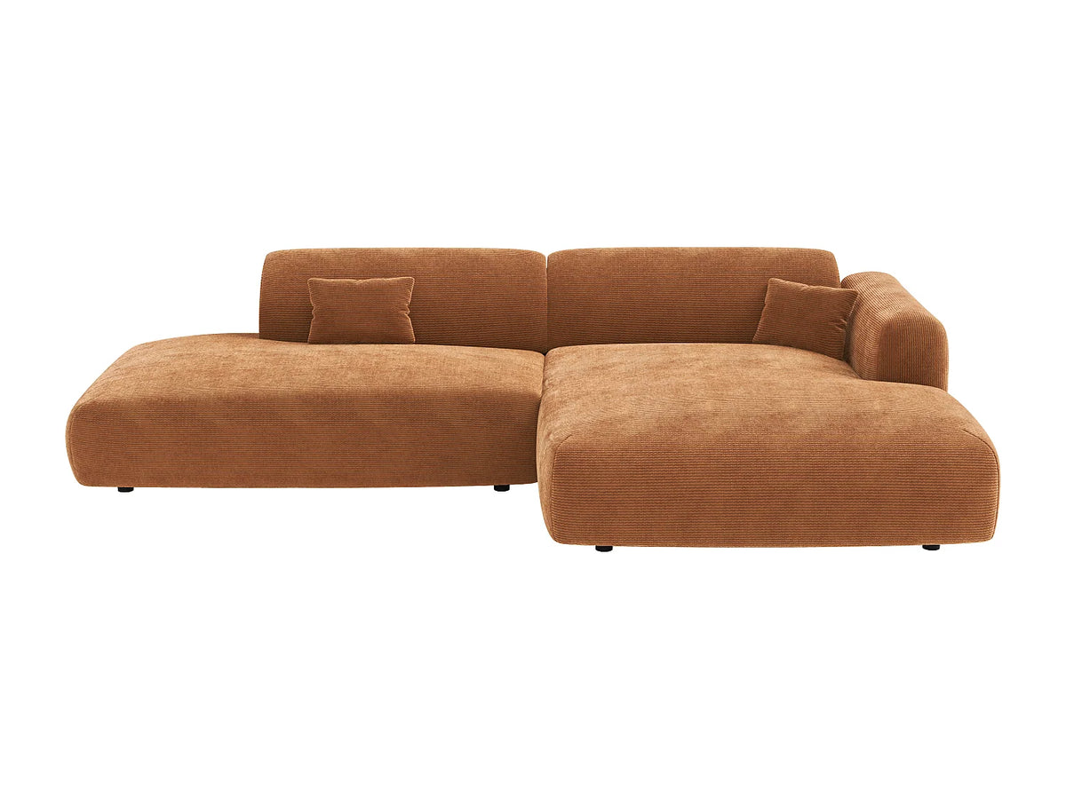 Canapé d'angle Japandi droit ouvert 5 places en velours côtelé fines côtes terracotta 300 cm - Pogni