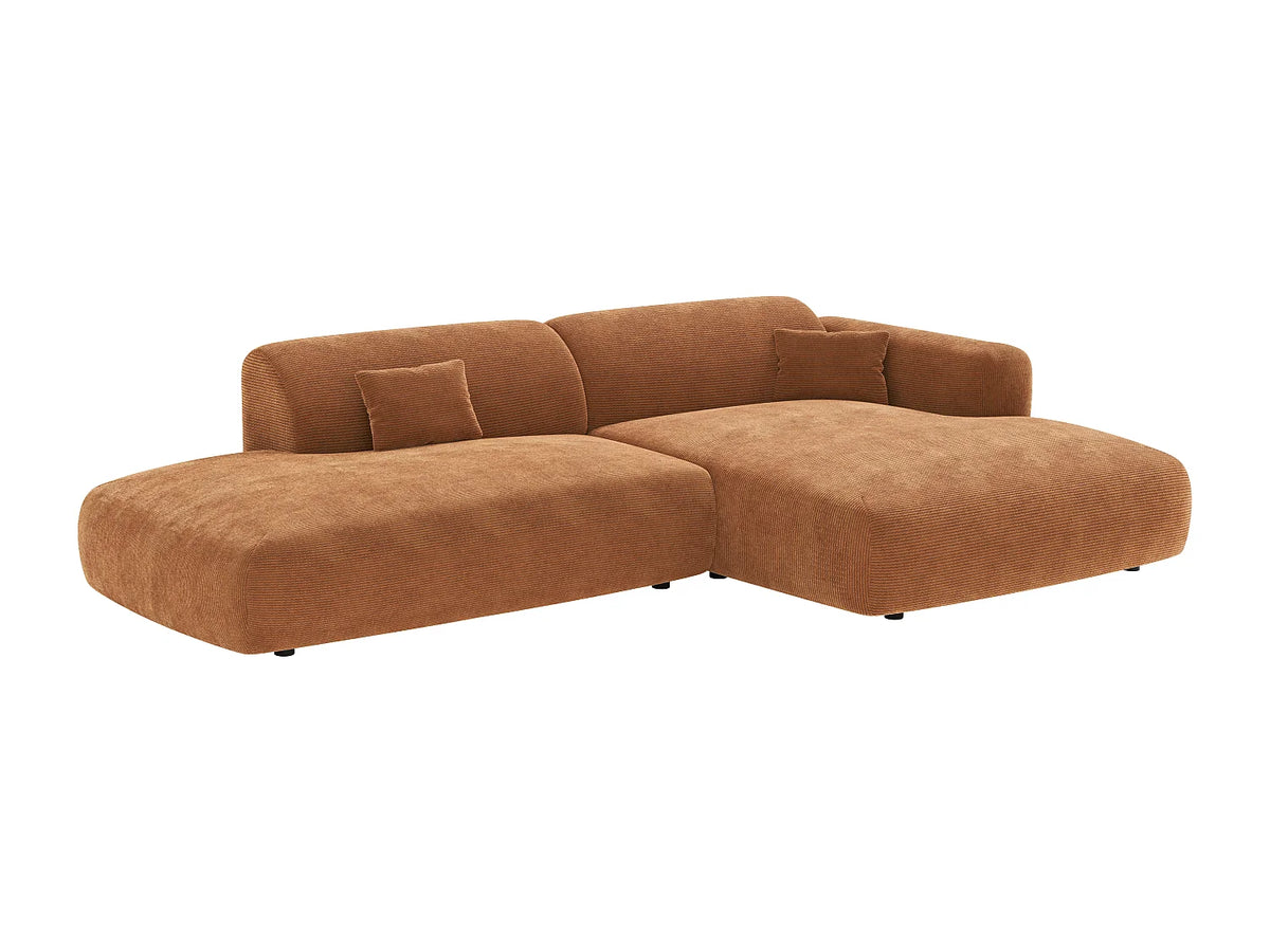 Canapé d'angle Japandi droit ouvert 5 places en velours côtelé fines côtes terracotta 300 cm - Pogni