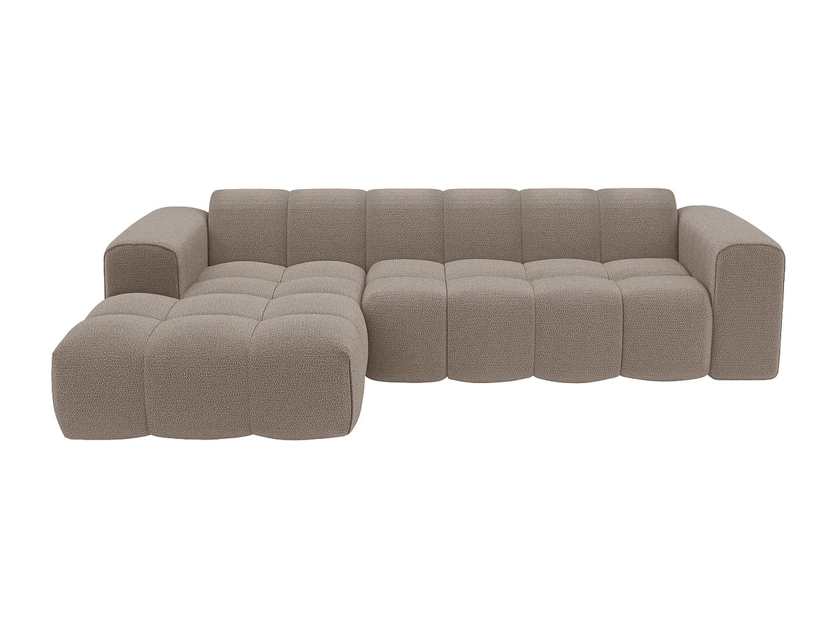 Canapé d'angle Japandi gauche 4 places en tissu chenille taupe 284 cm - Caleso