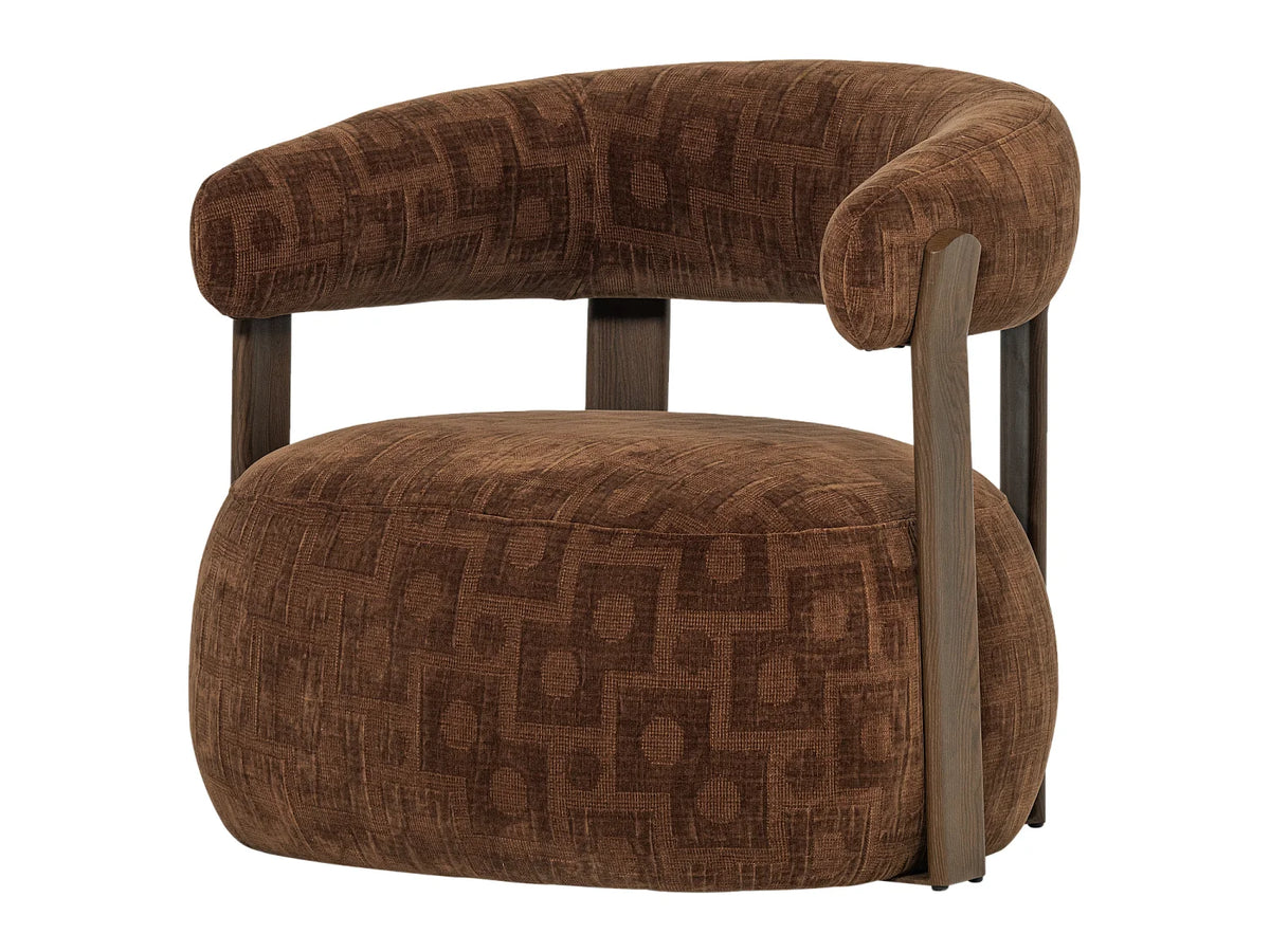 Fauteuil Japandi lounge en tissu structuré marron - Foon