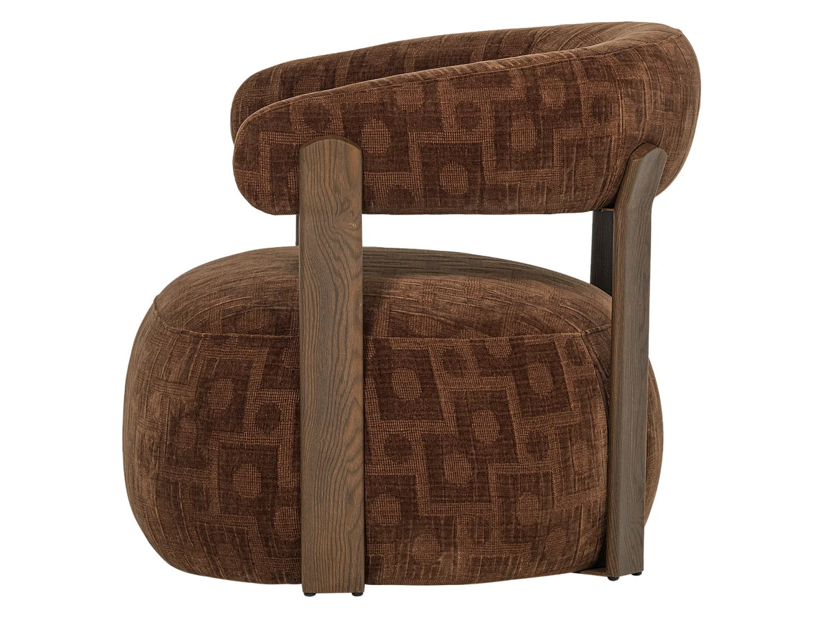 Fauteuil Japandi lounge en tissu structuré marron - Foon