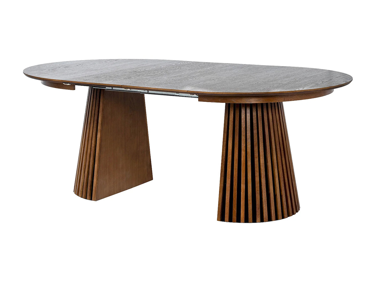 Table à manger ronde Japandi extensible 4 à 8 personnes placage chêne foncé Ø 120 cm - Carmiza