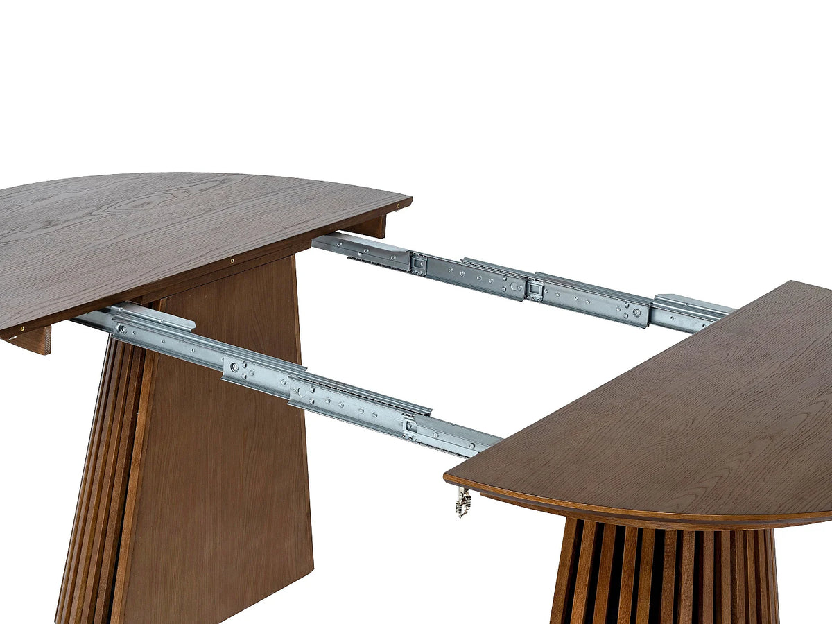 Table à manger ronde Japandi extensible 4 à 8 personnes placage chêne foncé Ø 120 cm - Carmiza