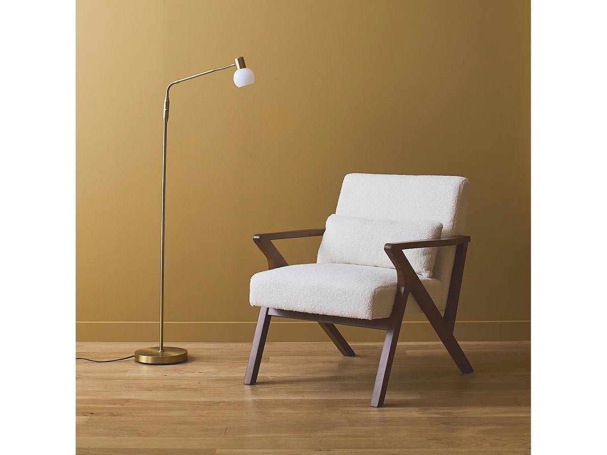 Fauteuil Japandi en bois d'hévéa et bouclette crème - Antoine