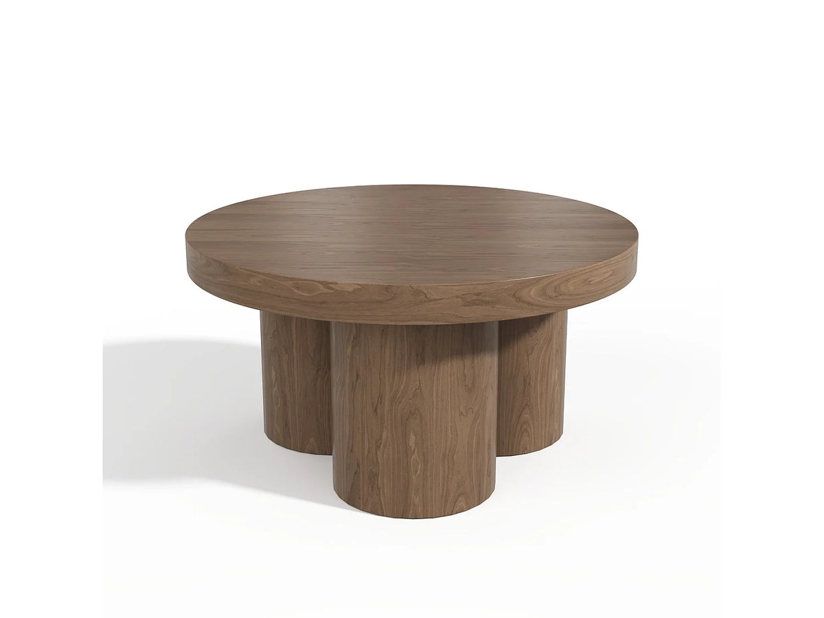 Table basse Japandi ronde en contreplaqué noyer clair Ø 70 cm - Nari