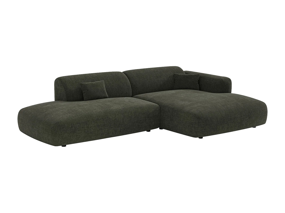 Canapé d'angle Japandi droit ouvert 5 places en tissu vert 300 cm - Pogni