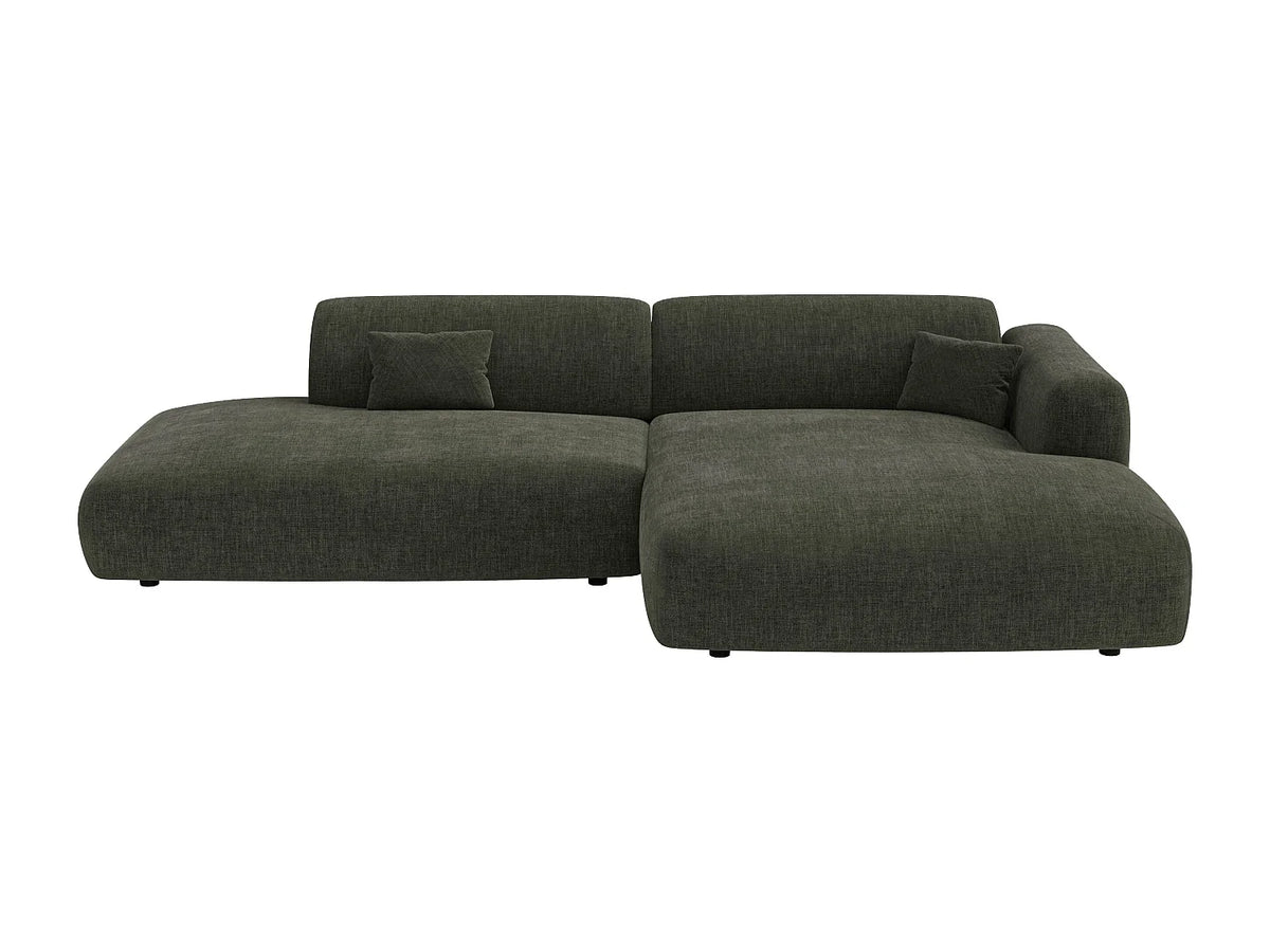 Canapé d'angle Japandi droit ouvert 5 places en tissu vert 300 cm - Pogni
