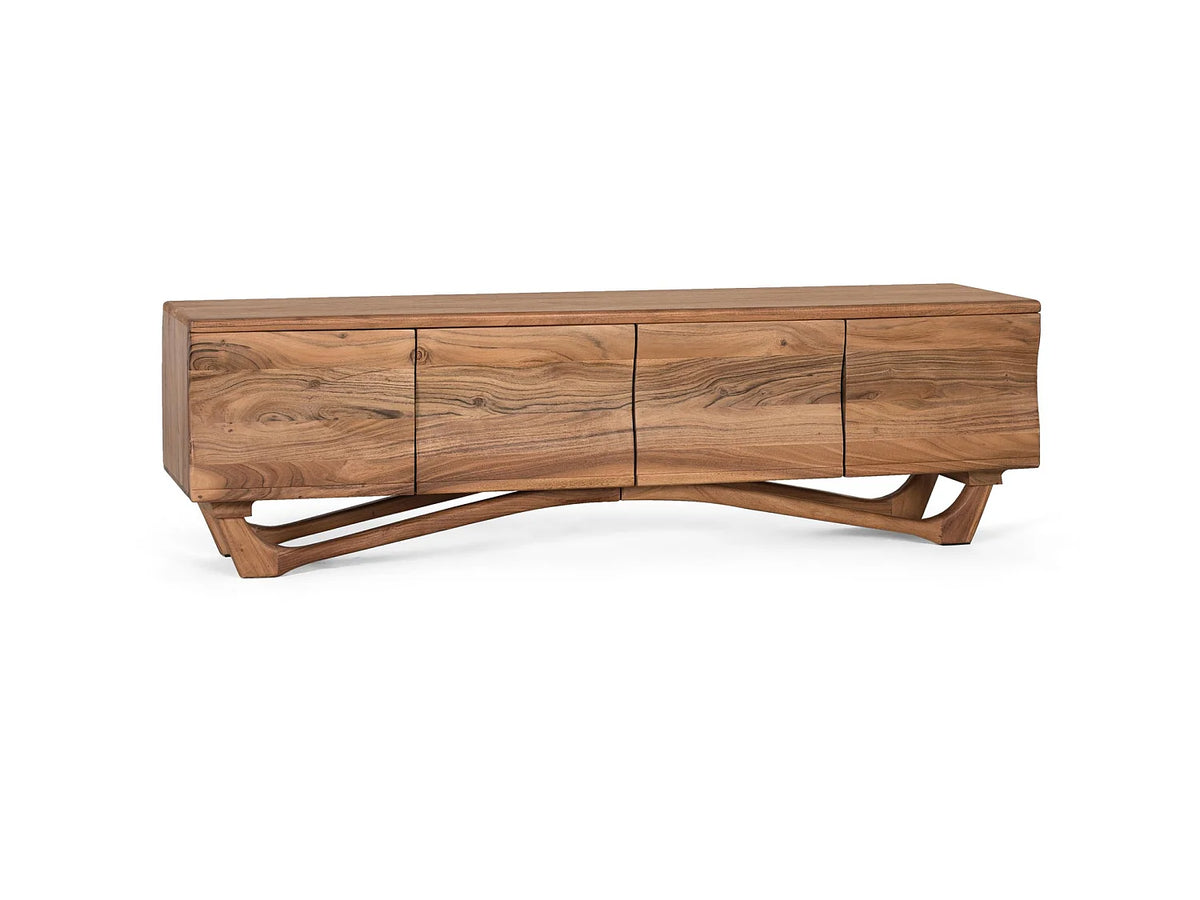Meuble TV Japandi 4 portes en bois d'acacia 170 x 50 cm