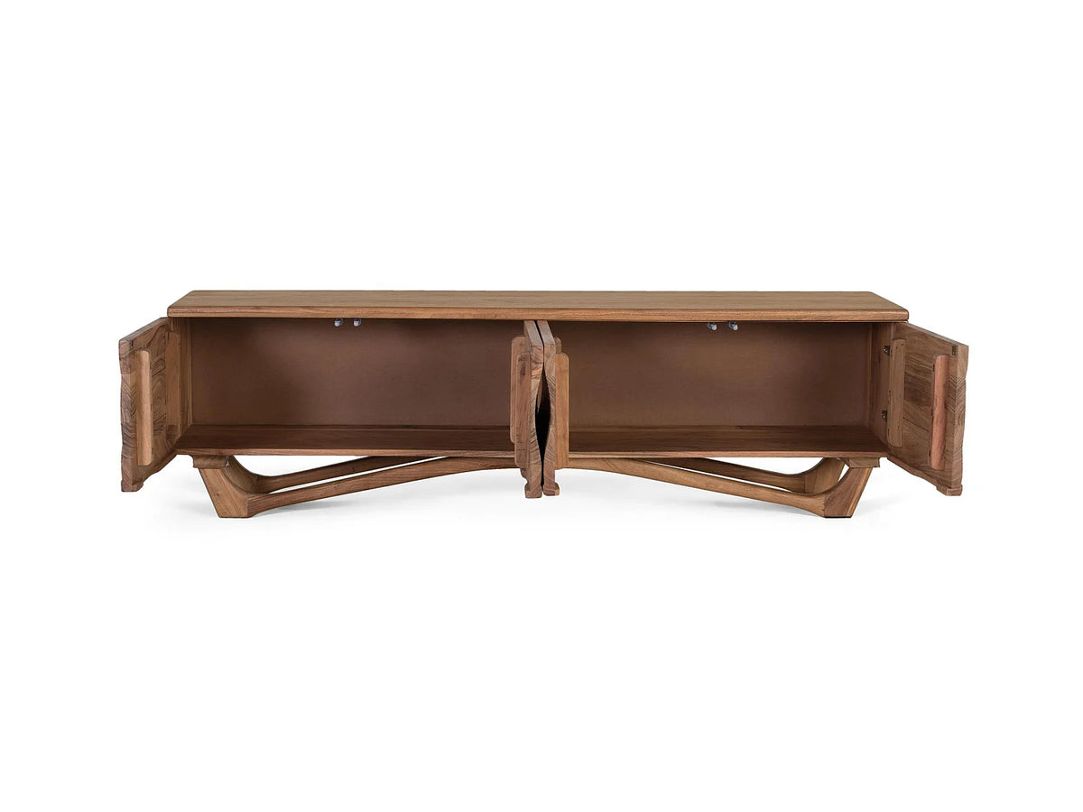 Meuble TV Japandi 4 portes en bois d'acacia 170 x 50 cm