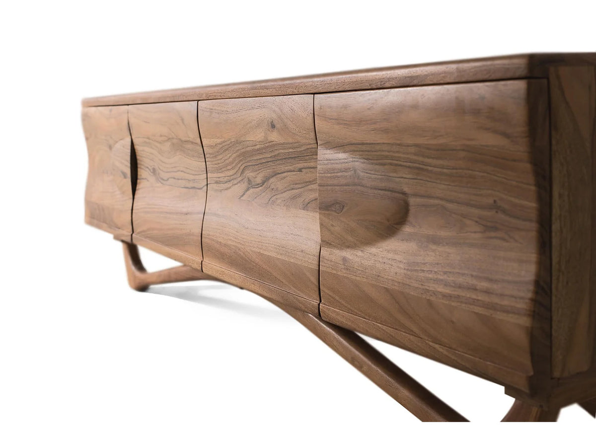 Meuble TV Japandi 4 portes en bois d'acacia 170 x 50 cm