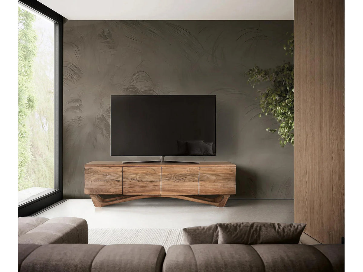 Meuble TV Japandi 4 portes en bois d'acacia 170 x 50 cm