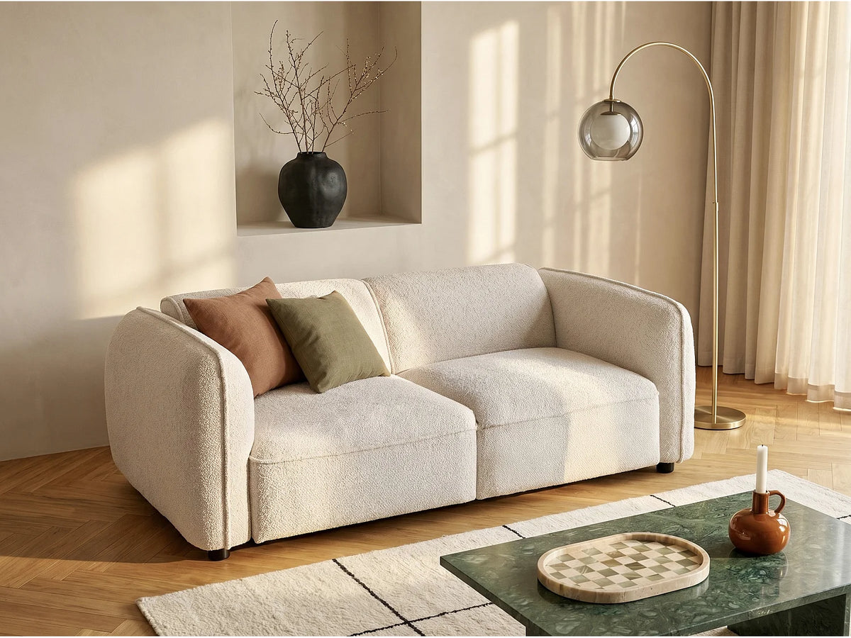 Canapé Japandi modulable 2 places en tissu chenille beige 196 cm - Camilio
