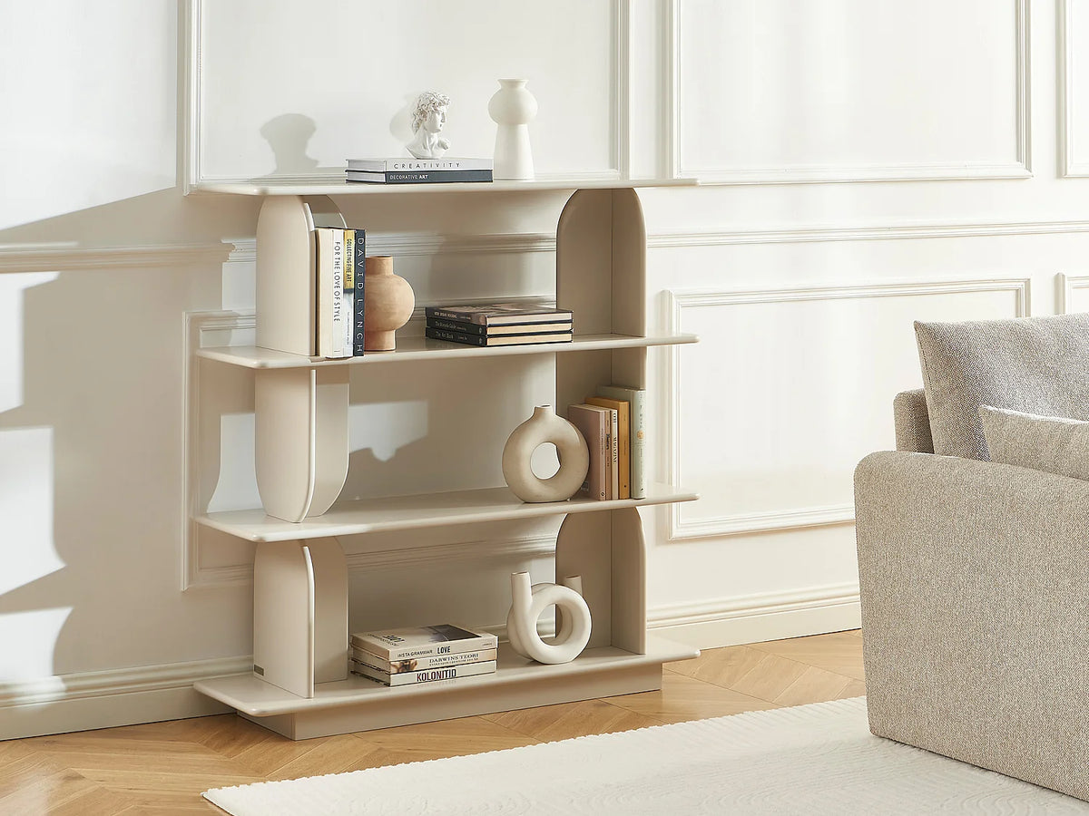 Étagère Japandi 3 tablettes en MDF laqué beige 110 x 115,5 cm - Lusoria