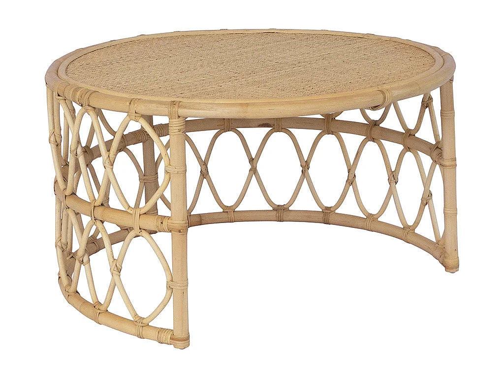 Lot de 2 tables basses Japandi gigognes rondes en rotin tressé naturel Ø 80 cm - Ronita