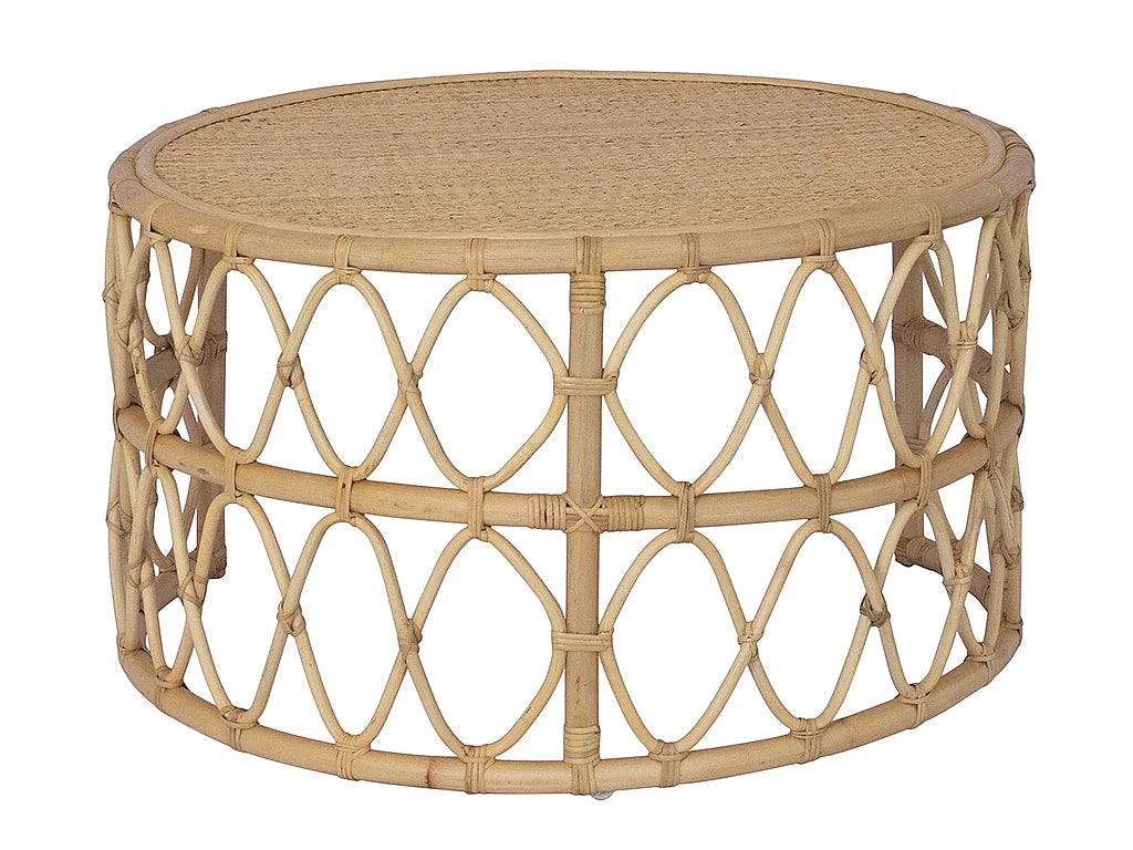Lot de 2 tables basses Japandi gigognes rondes en rotin tressé naturel Ø 80 cm - Ronita